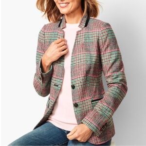 NWT Talbots Aberdeen Shetland Wool Blazer Pink Green Plaid